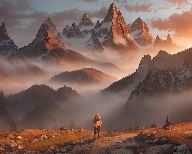 Человек идет по тропе в тумане к яркому свету, символизируя начало духовного пути