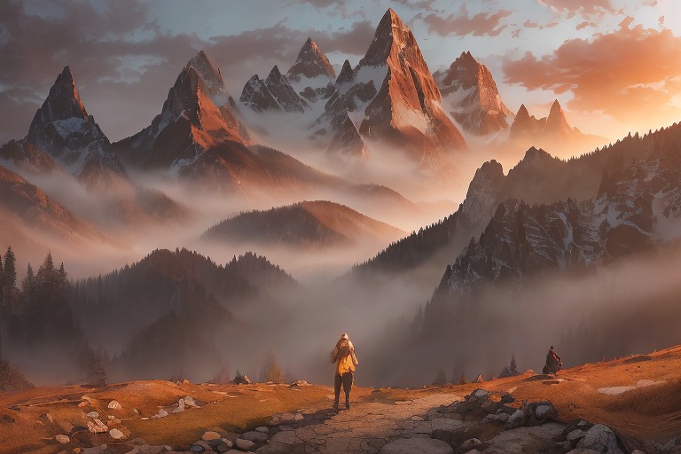 Человек идет по тропе в тумане к яркому свету, символизируя начало духовного пути